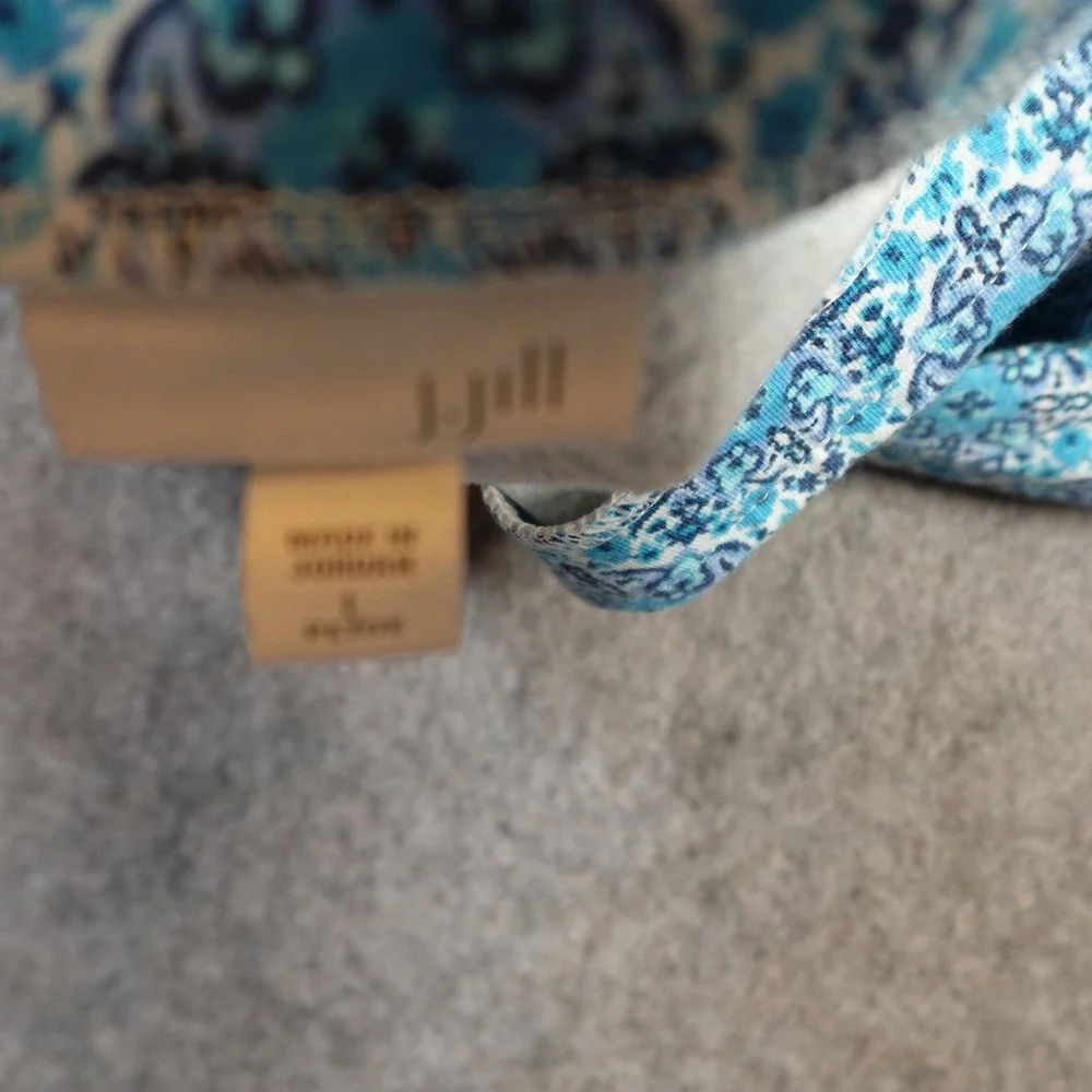 J. Jill Skirt Womens‎ Large Petite Midi Tile Print Blue Pull On Stretch